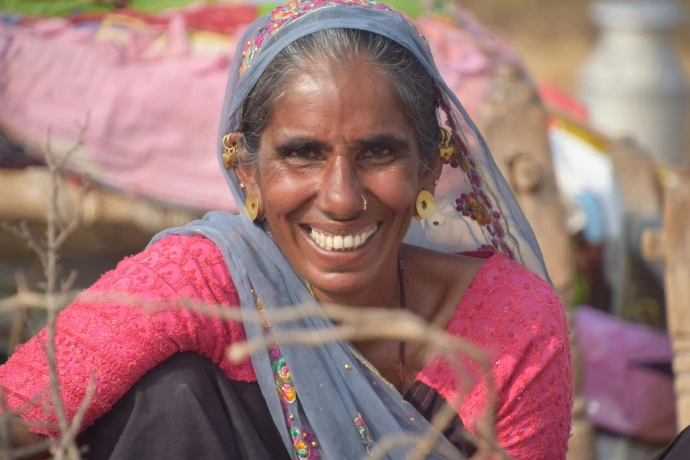 A woman from Gujarat who works in bead making called moti bharat whose life we transformed by giving her a platform to connect through all India customers