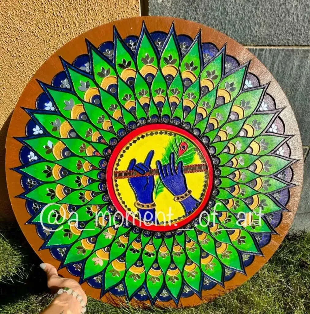 Lippan Art in Peacock plumage and Krishna with flute(large)